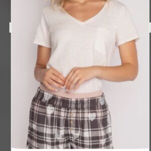 PJ Salvage White and Gray Plaid Pajama Short